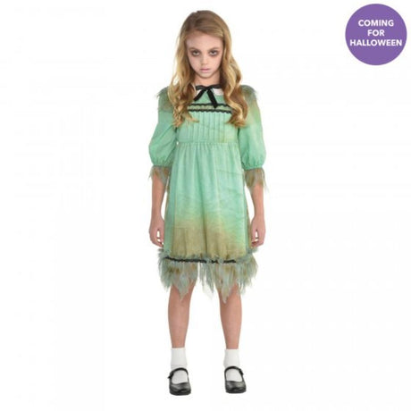 Costume Creepy Girl for ages 8-10, featuring gothic design and high-quality materials, perfect for Halloween fun and parties.