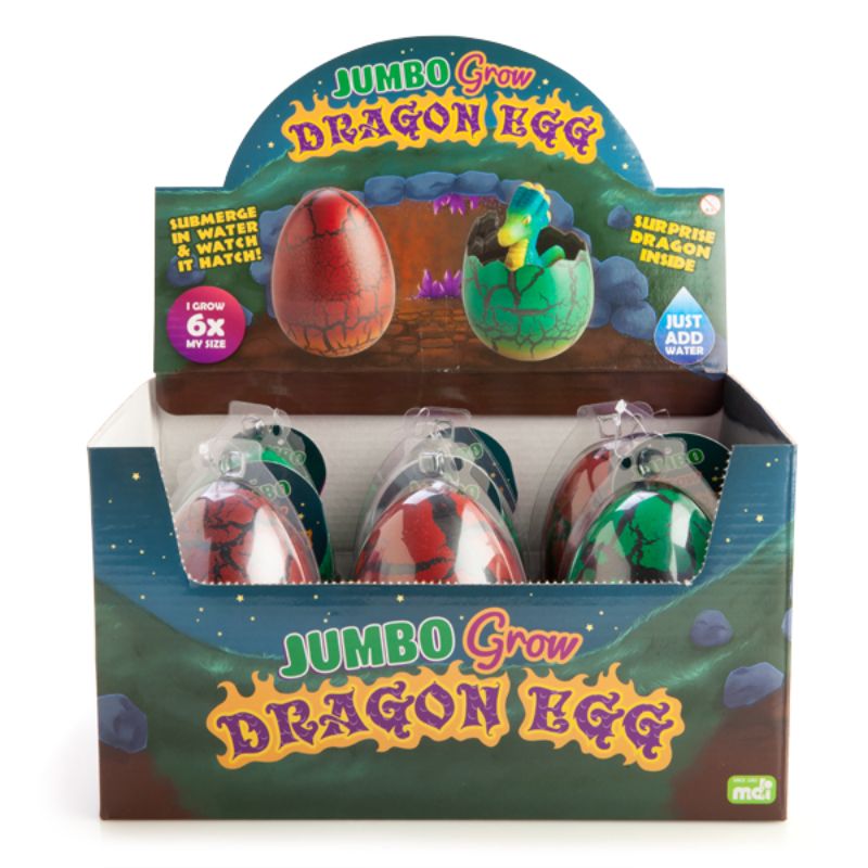 Colorful Jumbo Grow Dragon Eggs set, hatching in water to reveal vibrant dragons that grow up to 6 times their size.