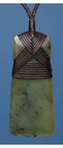 Greenstone Bound Toki Pendant, a unique Nephrite Jade necklace on adjustable black cord, symbolizing strength and M?ori heritage.