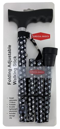 FOLDING ADJ WALKING STICK 73-85CM PAWS WITH STRAP