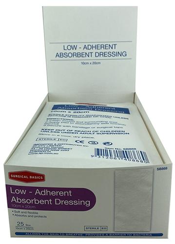 LOW ADHERENT DRESSINGS DISP 25 10X20CM