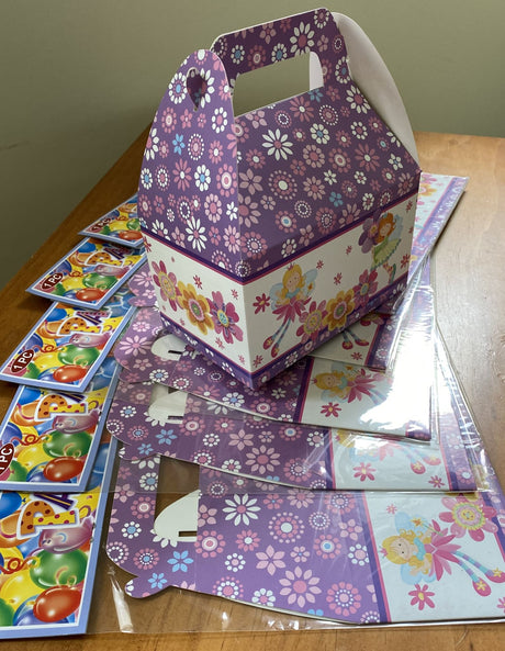 Whimsical fairy-themed party favour boxes in a pack of 6, perfect for birthdays and baby showers.