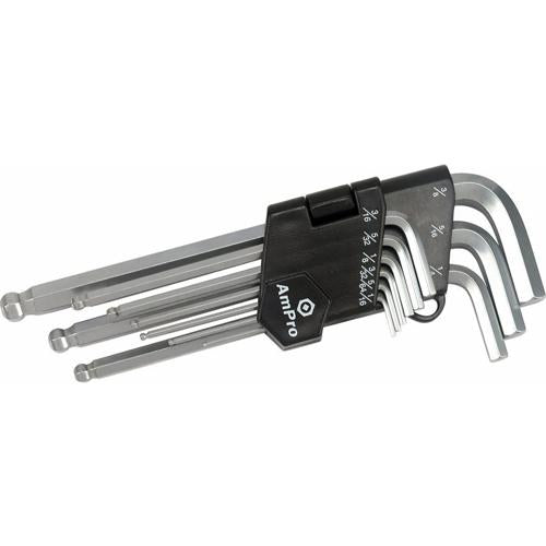 Ampro Ballpoint Hex Key Set Long 9pc 1/16"-3/8"