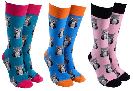 Colorful Sock Society Owl set featuring 6 pairs of whimsical owl designs, perfect for animal lovers and stylish comfort.