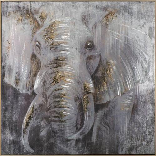 Hand Painted Elephant Painting - Gold Frame