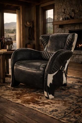 Rodeo Single Chair Black with Cow Skin - 790 X 850 X 850