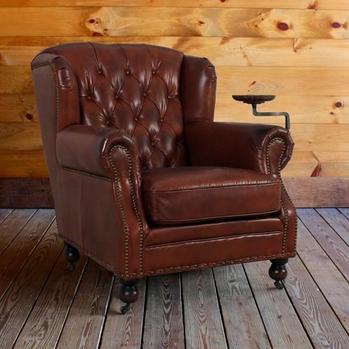 Churchill Armchair with Drink Holder - Vintage Cigar Brown