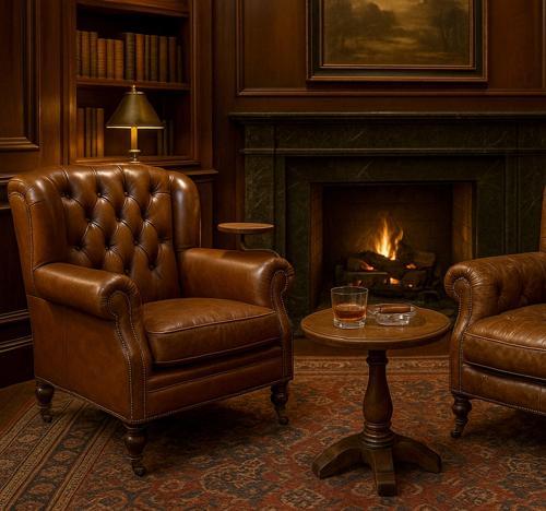 Churchill Armchair with Drink Holder - Vintage Cigar Brown