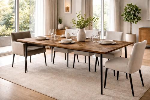 Chevron Parquet Dining Table with Forged Steel Legs - Walnut - 2400 X 1100 X 780