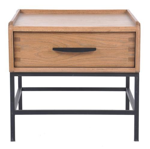 Side Table / Bedside - Oak / Metal - 600 X 610 X 550