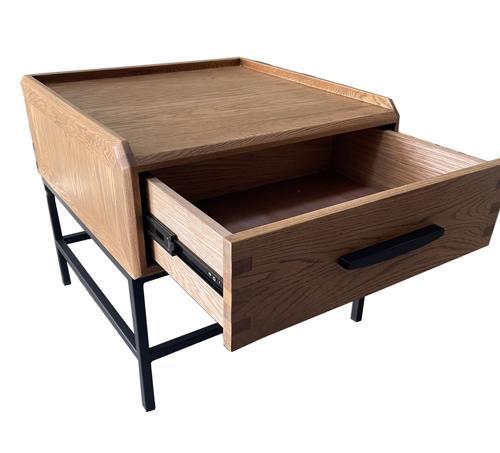 Side Table / Bedside - Oak / Metal - 600 X 610 X 550