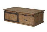 Coffee Table with Sliding Door - Old Pine / Iron