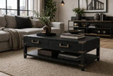 Harlequin Coffee Table 2 Through Drawers - Old Pine / Metal Fittings