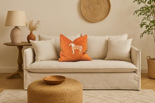 Snugg & Co. Cushion Cover - Horse Embroidery Cushion Cover - Orange Velvet