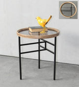 Wooden & Metal Side Table - Natural / Black - 400 X 400 X 450