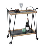 Wooden & Metal Bar Cart (grey Glass) - Natural / Black - 620 X 380 X 720