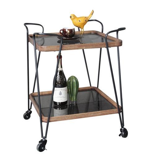 Wooden & Metal Bar Cart (grey Glass) - Natural / Black - 500 X 500 X 650