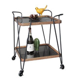 Wooden & Metal Bar Cart (grey Glass) - Natural / Black - 500 X 500 X 650