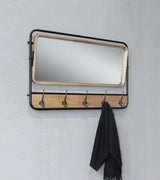 Wall Mirror Withcoat Hooks - Natural / Black - 850 X 520 X 80
