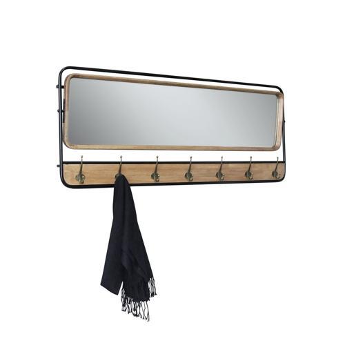 Wall Mirror Withcoat Hooks - Natural / Black - 1270 X 520 X 80