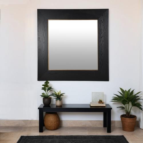 Black Oak & Gold Square Mirror - Oak Veneer / MDF