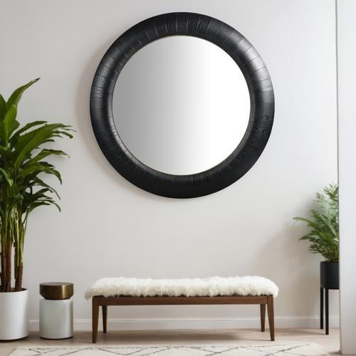 Black Oak & Gold Round Mirror - Oak Veneer / MDF - 1520x1520x65; 31kgs