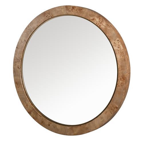 Burl Walnut Round Mirror - Veneer / MDF - 1120x1125x80; 16kgs