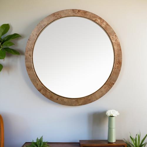 Burl Walnut Round Mirror - Veneer / MDF - 1120x1125x80; 16kgs