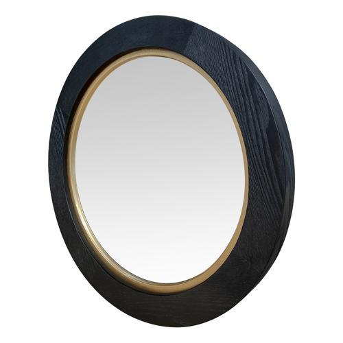 Black Oak & Gold Round Mirror - Veneer / MDF