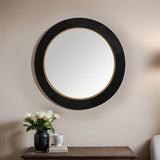 Black Oak & Gold Round Mirror - Veneer / MDF