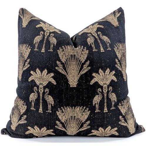 Snugg & Co Cushion Cover - Palm Flamingo Black & Gold