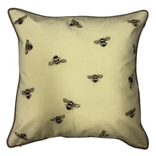 Cushion Cover - Hand Embroidered - Gold with Black Bees