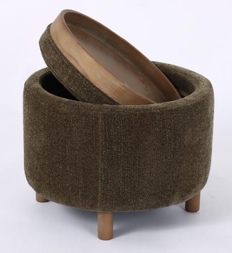 Luna Ottoman - Olive with Reversible Ash Wooden Tray
