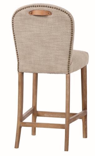 Amberley Fabric Bench Height Barstool with Leather Handle & Studs