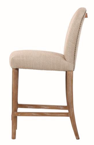 Amberley Fabric Bench Height Barstool with Leather Handle & Studs