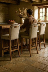 Amberley Fabric Bench Height Barstool with Leather Handle & Studs
