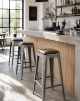 Industrial Leather Barstool