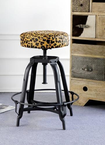 Leopard Leather Adjustable Barstool