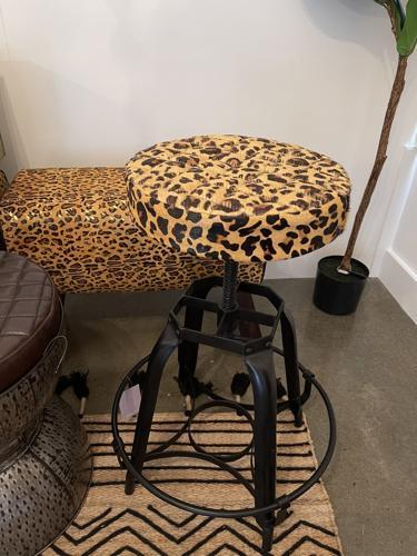 Leopard Leather Adjustable Barstool