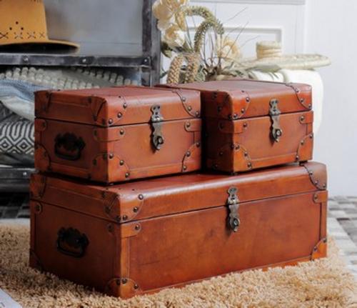 Vintage Leather Trunks Set of 3