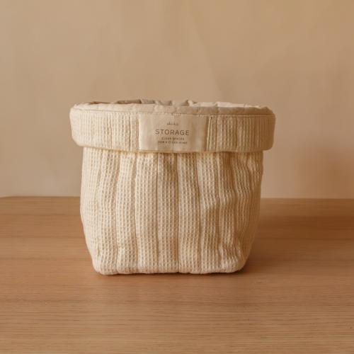 Grid Waffle Square Foldover Basket with Patch - Latte - Akiiko