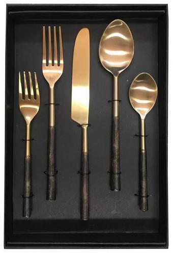 Duo Cutlery Set of 5 - Matt Gold Pvd, Burnished