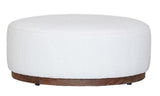 Round Ottoman with White Boulce Fabric / Oak Base