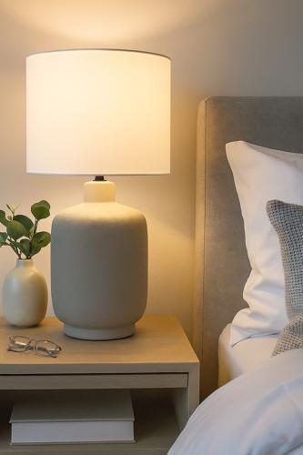 Brown Ceramic Lamp with White Cotton Shade