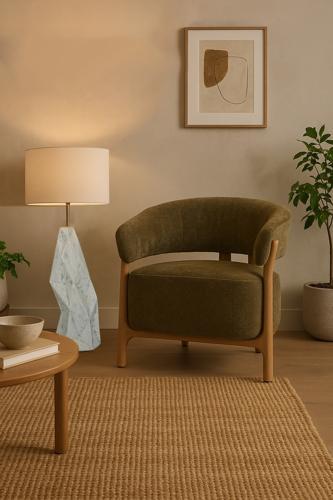 Stone Ceramic Floor Lamp Withgrey Linen Shade