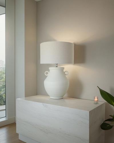 Antique Ceramic Lamp with Linen Shade - 460 X 460 X 680