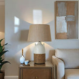 Antique Ceramic Lamp with Hessian Shade - 370 X 370 X 555