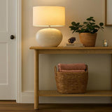 Glazed White Ceramic Lamp with Linen Shade