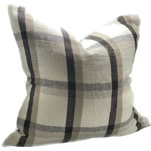 Linen Cushion Cover - Ivory / Natural / Black - 550 X 550