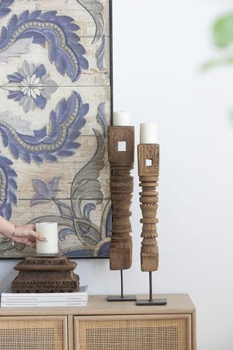 Antique Carved Pillar Candle Holder - 260 X 260 X 1140